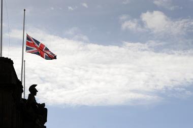 South Shields Town Hall flying the Union flag at half mast